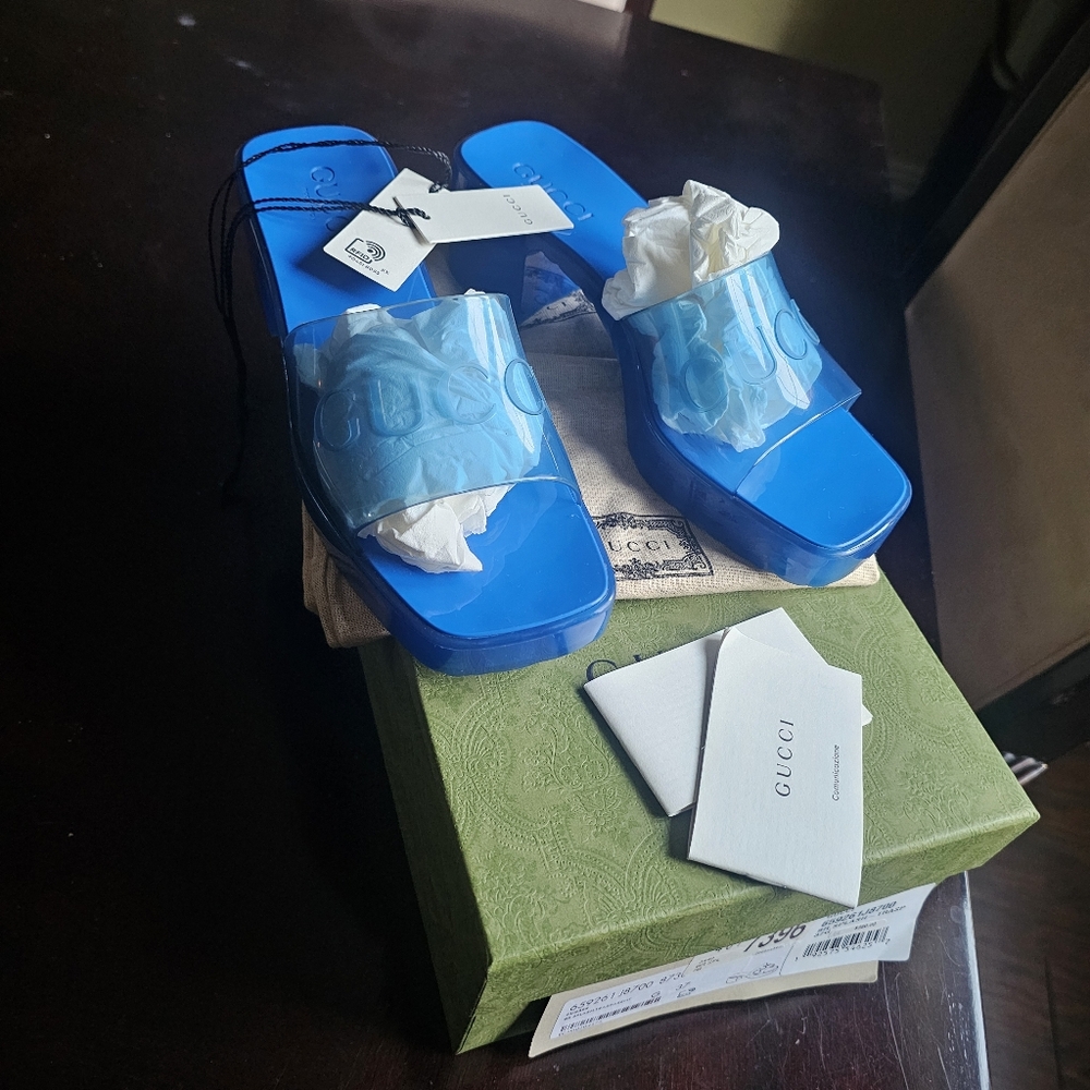 Gucci Blue Slide Sandals Size 37